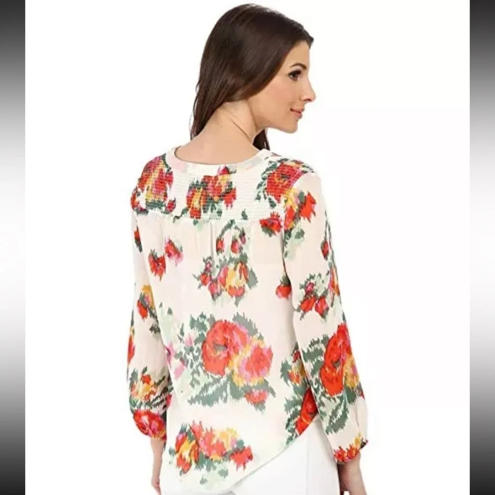 Joie - White & Multicolor Abstract Floral Print Silk “Axcel" Blouse Sz XS - Picture 4 of 14